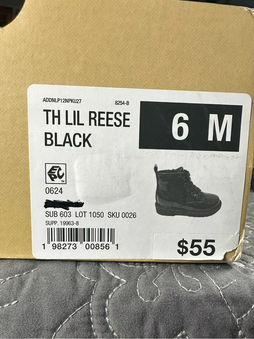 Thereabouts Toddler Girls Lil Reese Black Glittery Combat Boots NWT Size 6